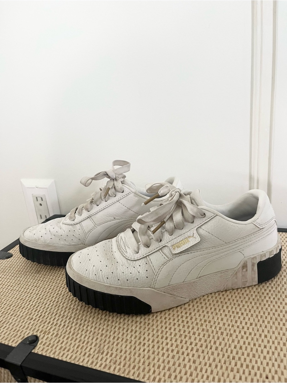 Puma Cali White and Black Platform Sneakers - Women's Size 5